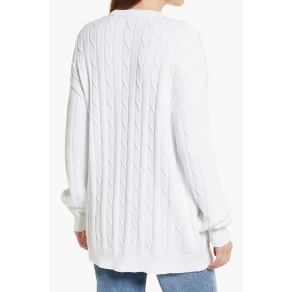 Joshua Sanders x Smiley Unisex Smile Chunky Cable Knit Sweater Crew Neck, White - Picture 4 of 14